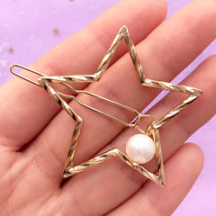 Twisted Star Open Bezel Hair Clip with Pearl | Kawaii UV Resin Jewellery Supplies | Cute Hair Accessories (1 piece / Gold / 46mm x 44mm)