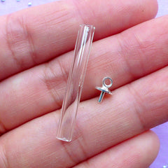 Miniature Test Tube with Silver Cap | 30mm Glass Tube Pendant | Necklace DIY (1 Set / Silver)