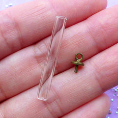 Tiny Mini Glass Tube with Bronze Cap | 30mm Test Tube Charm | Necklace Jewelry Supplies (1 Set / Bronze)