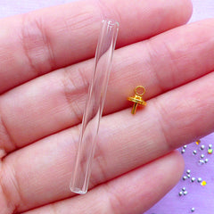 Mini Glass Tube with Gold Cap | 40mm Test Tube Pendant | Necklace Jewellery Supplies (1 Set / Gold)