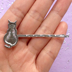Cat Bezel Hair Clip for UV Resin Jewellery DIY | Animal Hair Pin with Kitten Bezel | Kawaii Hair Findings (1 piece / Silver)