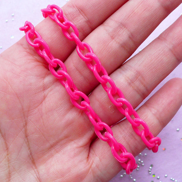 Color Plastic Chain in 6mm | Kawaii Necklace & Bracelet Making (Dark Pink / 2pcs x 38cm)