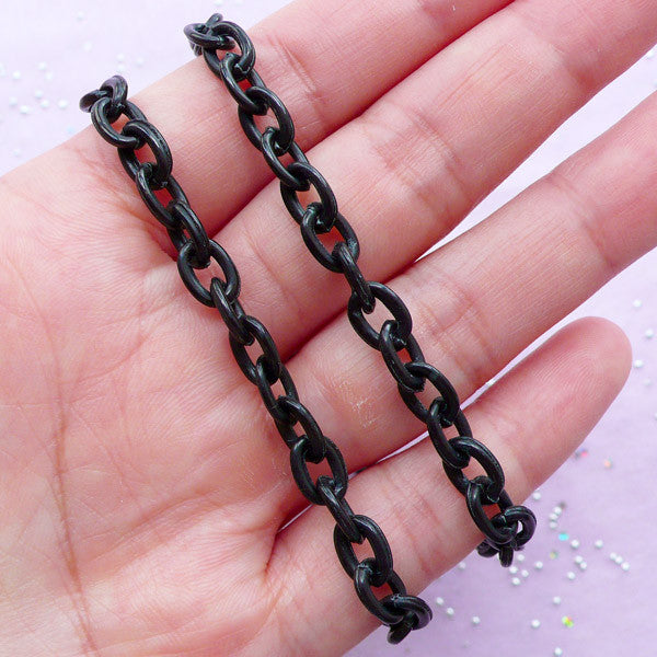 Black Plastic Chain in 6mm | Chunky Necklace & Bracelet Making (2pcs x 38cm)