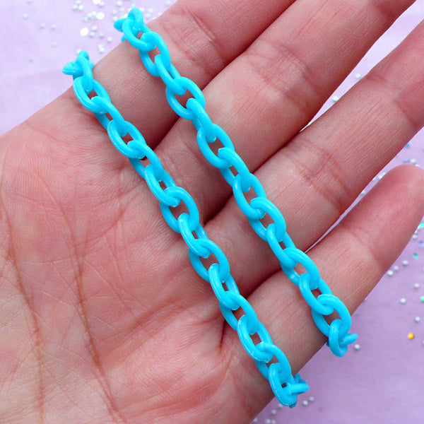 Cute Plastic Chain in 6mm | Kawaii Fairy Kei Necklace & Bracelet Making (Pastel Blue / 2pcs x 38cm)