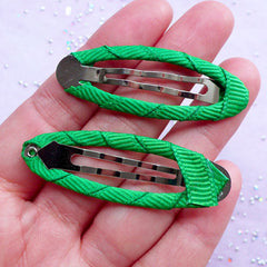 Barrettes For Hair | Blank Snap Hair Clip with Grosgrain Ribbon | Toddler Hair Accessories Making | Cute Hairclip Supplies (Green / 5 pcs / 17mm x 49mm)