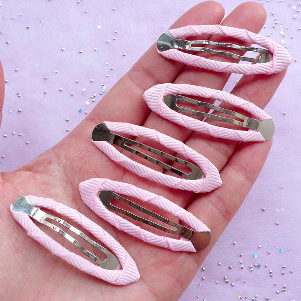 Baby Hair Clip Blanks with Grosgrain Ribbon | Toddler Hair Barrettes | Hair Accessories Findings (Light Pink / 5 pcs / 17mm x 49mm)