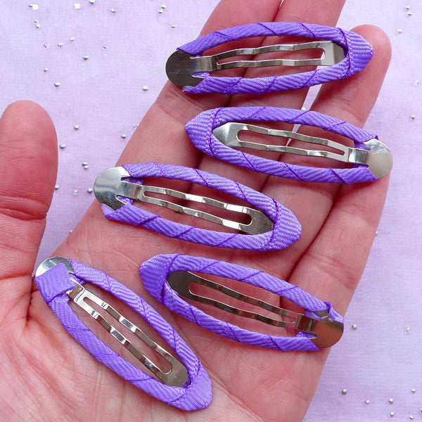 Blank Snap Hair Clip with Ribbon | Kawaii Hair Slides | Hair Accessory Findings (Purple / 5 pcs / 17mm x 49mm)