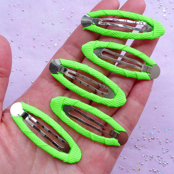Neon Green Hair Clip | Blank Hair Slides | Cute Snap Hairclips | Hair Barrettes Findings (5 pcs / 17mm x 49mm)