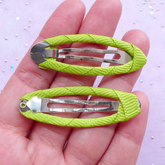 Hair Clip Barrette | Cute Ribbon Snap Clip Blanks | Baby Hair Jewellery Making (Apple Green / 5 pcs / 17mm x 49mm)