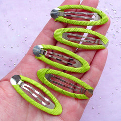 Hair Clip Barrette | Cute Ribbon Snap Clip Blanks | Baby Hair Jewellery Making (Apple Green / 5 pcs / 17mm x 49mm)