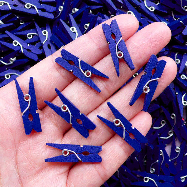 Small Clothes Pins | Mini Wooden Clothespins | Little Clothespegs | Tiny Clothes Pegs | Party Decoration (Navy Blue / 15pcs / 25mm or 1 inch)