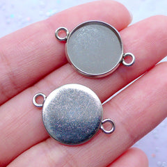 14mm Bezel Trays | Stainless Steel Bezel Cup | Round Bezel Connectors | Circle Bezel Links with 2 Loops | Cabochon Setting with Two Loops (5 pcs / Silver / 16mm x 22mm)