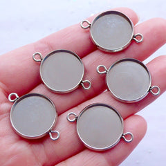 16mm Bezel Cup | Stainless Steel Bezel Connectors | Round Bezel Links | Circle Cabochon Setting with 2 Loops | Bezel Trays with Two Loops (5 pcs / Silver / 18mm x 26mm)