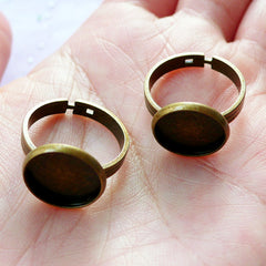 12mm Ring Blanks with Round Bezel Setting | Adjustable Ring Base with Round Bezel Cup | Jewellery Bezel Supply (2 pcs / Antique Bronze)
