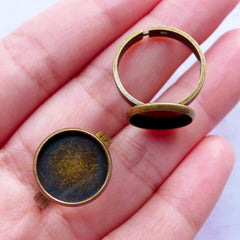 12mm Ring Blanks with Round Bezel Setting | Adjustable Ring Base with Round Bezel Cup | Jewellery Bezel Supply (2 pcs / Antique Bronze)