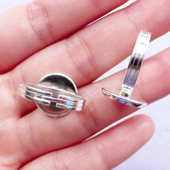 12mm Silver Ring Base with Round Bezel Tray | Adjustable Ring Blanks with Round Bezel Setting | Cameo Bezels | Cabochon Bases (2 pcs)