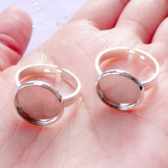 12mm Silver Ring Base with Round Bezel Tray | Adjustable Ring Blanks with Round Bezel Setting | Cameo Bezels | Cabochon Bases (2 pcs)