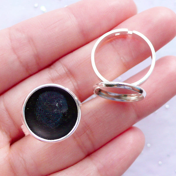 14mm Bezel Ring Setting with Round Cabochon Bezel Cups | Adjustable Ri ...