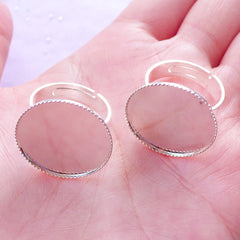 20mm Adjustable Bezel Ring Blanks with Round Bezel Tray | Silver Bezel Ring Setting with Round Bezel Cup | Round Cameo Bases | Round Cabochon Setting (2 pcs)