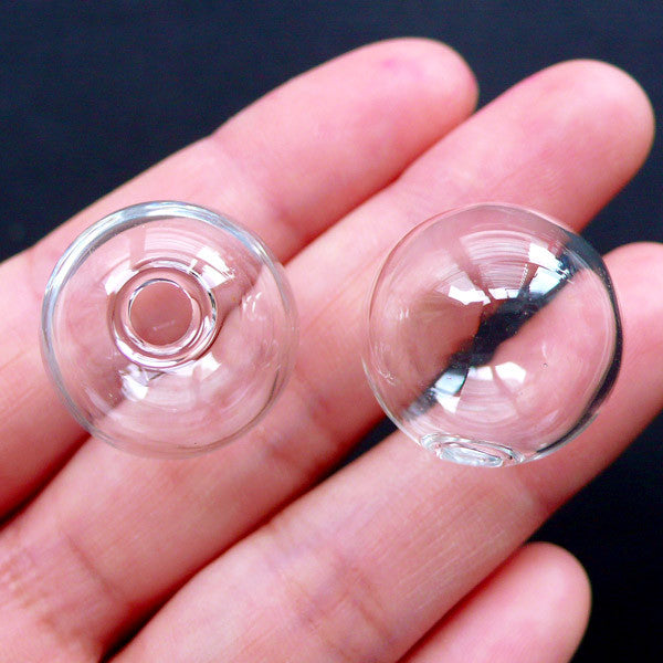 20mm Glass Bubble Necklace Making | Glass Globe Pendant DIY | Hollow Glass Orb | Transparent Handmade Glass Ball | Terrarium Findings (2pcs)