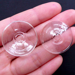 Flat Glass Dome Bubble in 25mm | Transparent Hollow Glass Bubble with One Hole | Terrarium Ring & Hair Accessory Making | Earring Components (2pcs)