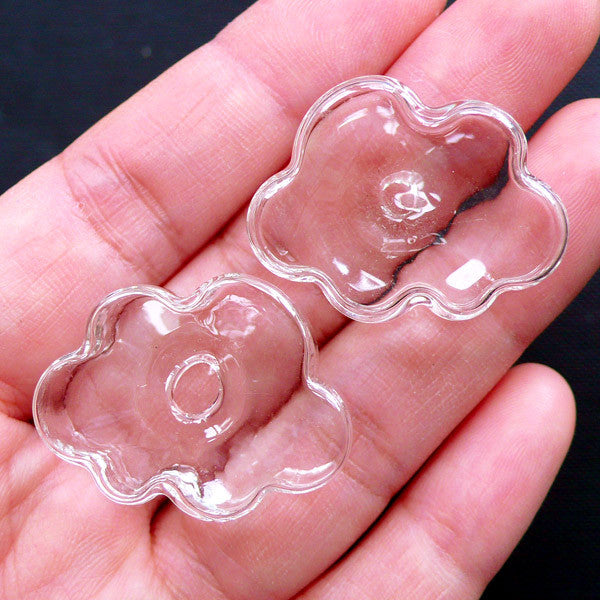Kawaii Glass Bottle in Cloud Shape | Cute Glass Bubble Earring DIY | Transparent Glass Vials | Terrarium Bubble Jewellery Making (2pcs / 28mm x 21mm)