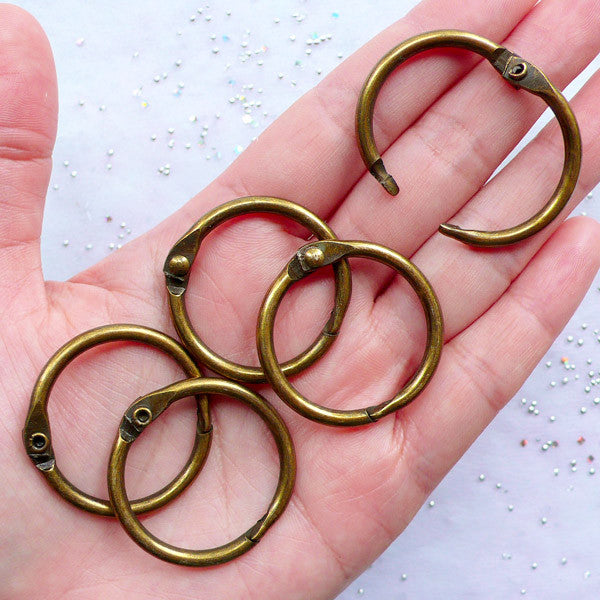 Hinged Book Rings for Book Binding | Album Rings | Snap Ring | Book Binders | Ring Hinges | Round Split Ring | Keychain Making | Jewellery Findings (5pcs / Antique Bronze / 32mm)