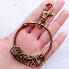 Split Key Rings with Swivel Trigger Lobster Claw Clasp | Keychain & Keyring Making | Handbag Charm DIY | Jewelry Findings (1 piece / Antique Bronze / 57mm x 102mm)