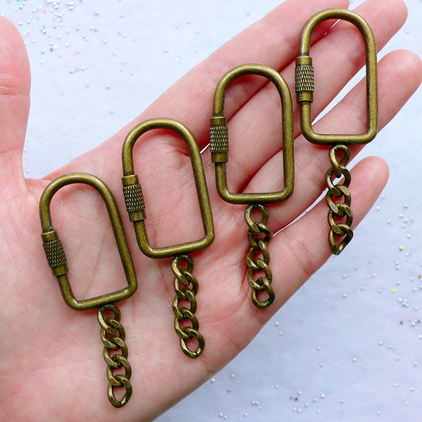 Bronze Key Rings with Screw Lock & Chain | Keyring & Keychain Making | Zakka Jewellery Findings Supplies (4pcs / Antique Bronze / 22mm x 68mm)