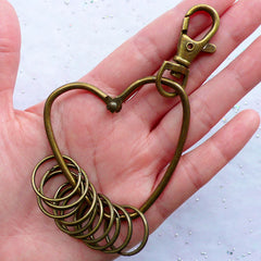 Swivel Trigger Hook with Split Key Rings | Heart Key Chain & Keyring Findings | Bag Charm DIY | Zakka Jewellery Making Supplies (1 piece / Antique Bronze / 60mm x 96mm)