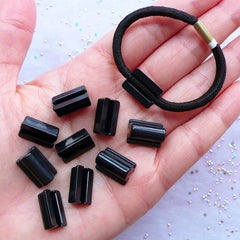 Kawaii Hair Tie DIY | 14mm Plastic Rectangular Base for Ponytail Holder | Blank Cabochon Settings for Elastic Hairband | Hair Accessory Making | Hair Jewelry Findings (15pcs / Black)