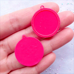 Resin Bezel Settings | 20mm Cabochon Bases | Round Cameo Holders | Kawaii Pendant Trays | Kitsch Jewellery Making (4pcs / Dark Pink)