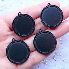 Black Bezel Settings | Round Resin Cabochon Holders | 20mm Cameo Bases | Plastic Pendant Trays | Kitsch Jewelry DIY | Kawaii Craft Supplies (4pcs / Black)