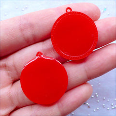 Plastic Bezel Settings | 20mm Cabochon Holders | Round Cameo Bases | Pendant Tray | Resin Bezel Charms | Kitsch Jewelry Making | Kawaii Supplies (4pcs / Red)