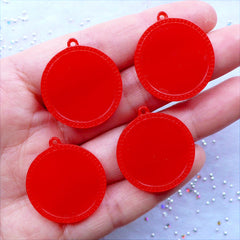 Plastic Bezel Settings | 20mm Cabochon Holders | Round Cameo Bases | Pendant Tray | Resin Bezel Charms | Kitsch Jewelry Making | Kawaii Supplies (4pcs / Red)