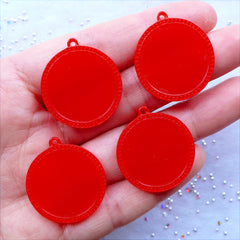 Plastic Bezel Settings | 20mm Cabochon Holders | Round Cameo Bases | Pendant Tray | Resin Bezel Charms | Kitsch Jewelry Making | Kawaii Supplies (4pcs / Red)