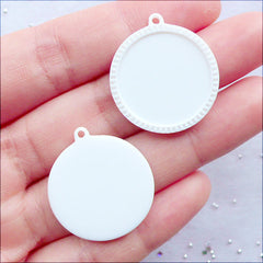 20mm Cabochon Settings | Round Cameo Bases | Resin Bezel Tray | Pendant Setting | Plastic Jewelry Making | Kawaii Findings (4pcs / Cream White)