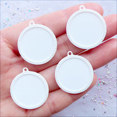 20mm Cabochon Settings | Round Cameo Bases | Resin Bezel Tray | Pendant Setting | Plastic Jewelry Making | Kawaii Findings (4pcs / Cream White)