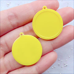 Round Cabochon Settings | 20mm Cameo Holder | Kawaii Bezel Tray | Resin Pendant Setting | Plastic Jewellery Making | Resin Findings Supplies (4pcs / Yellow)