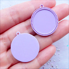 Round Cameo Settings | 20mm Cabochon Holder | Plastic Bezel Tray | Kawaii Pendant Setting | Resin Jewellery Making | Kawaii Findings Supplies (4pcs / Purple)