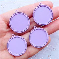 Round Cameo Settings | 20mm Cabochon Holder | Plastic Bezel Tray | Kawaii Pendant Setting | Resin Jewellery Making | Kawaii Findings Supplies (4pcs / Purple)