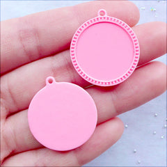 20mm Cameo Trays | Cute Cabochon Bases | Round Bezel Tray | Plastic Pendant Setting | Kawaii Jewellery DIY | Resin Findings (4pcs / Pink)