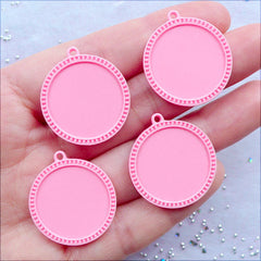 20mm Cameo Trays | Cute Cabochon Bases | Round Bezel Tray | Plastic Pendant Setting | Kawaii Jewellery DIY | Resin Findings (4pcs / Pink)