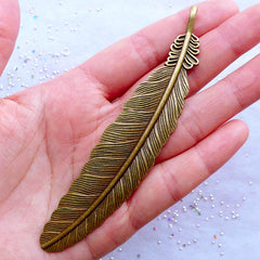 Bronze Bookmark Blank | Antique Feather Bookmark | Metal Bookmark Charm Hook | DIY Gift for Book Lovers | Jewelry for Writers | Reading Accessory Making (1 piece / Antique Bronze / 2.2cm x 10.7cm)