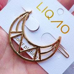 Moon Open Bezel Hair Clip for Mahou Kei Jewellery DIY | Open Back Frame for UV Resin Filling | Hollow Bezel for Resin Art | Kawaii Magical Girl Hair Jewelry (1 piece / Gold / 39mm x 47mm)