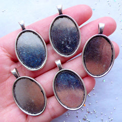 Oval Bezel Setting | Oval Cameo Holder | 18mm x 25mm Oval Cabochon Base | Bezel Tray for Collage Sheet | Memory Pendant DIY (5pcs / Tibetan Silver)