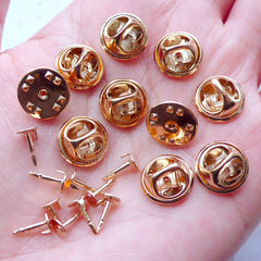 Tie Tack Blank Pins with 5mm Glue On Pad | Clutch Pin Back | Lapel Pin Backs | Badge Pin Back | Brooch Pin Backs | Scatter Pin Findings (10 Sets / Gold)