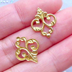 Filigree Floral Metal Accent | Small Cabochon Base | Jewellery Findings (6 pcs / Gold / 13mm x 15mm)