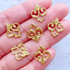 Filigree Floral Metal Accent | Small Cabochon Base | Jewellery Findings (6 pcs / Gold / 13mm x 15mm)