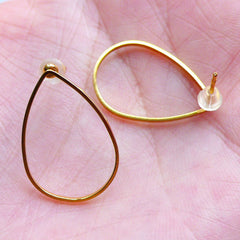 Teardrop Open Frame Stud Earrings | Tear Drop Deco Frame for Kawaii UV Resin Crafts | Geometry Jewellery Findings (1 Pair / Gold / 15mm x 21mm)